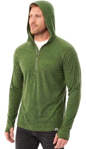 MERINNOVATION 100% Merino Wool Hoodie for Men - Thermal Base Layer Men's Long Sleeve Half Zip Sweatshirt for Hiking Travel, Green Olive, M