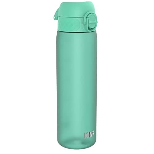 Ion8 Water Bottle, 500 ml/18 oz, Leak Proof, Easy to Open, Secure Lock, Dishwasher Safe, BPA Free, Hygienic Flip Cover, Carry Handle, Fits Cup Holders, Easy Clean, Carbon Neutral, Teal Green