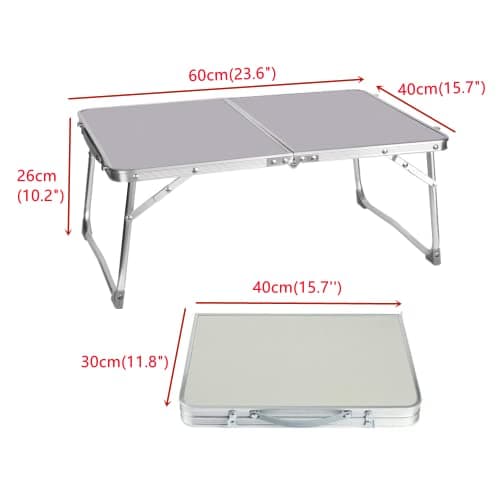 Qimu Low Folding Camping Table,Lightweight Aluminium Picnic Table Laptop Bed Table,Portable Lap Desk, for Picnic/Camping or Eating Breakfast, Reading, Watching Movie on Bed/Couch(White,60cm) — view 2