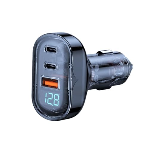 USB C Car Charger Adapter Cigarette Lighter USB Charger, 3 Port Car Phone Charger Voltage Display, PD3.0/QC3.0 Type C Car USB Charger Adapter for iPhone Samsung Galaxy Tablets Laptop & More