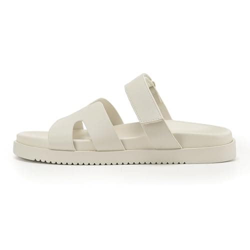 VIVASHOES Women’s Chunky Flat Sandals with Adjustable Strap - Lightweight Slide Sandals for Ladies - Minimalist Summer Sandals for Casual Holiday Beach Walking Wear - Cream UK 5 — view 3