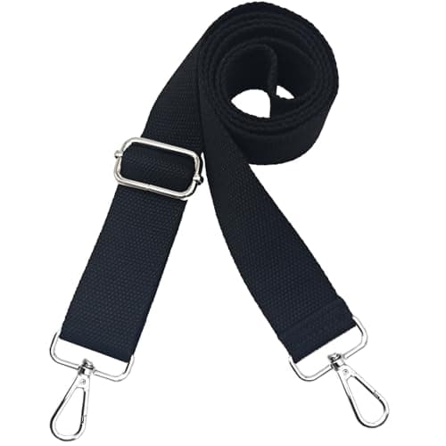Hibate 1.5" Wide Cotton Replacement Crossbody Bag Strap for Women's Handbags Shoulder Straps - Black/Silver Hardware