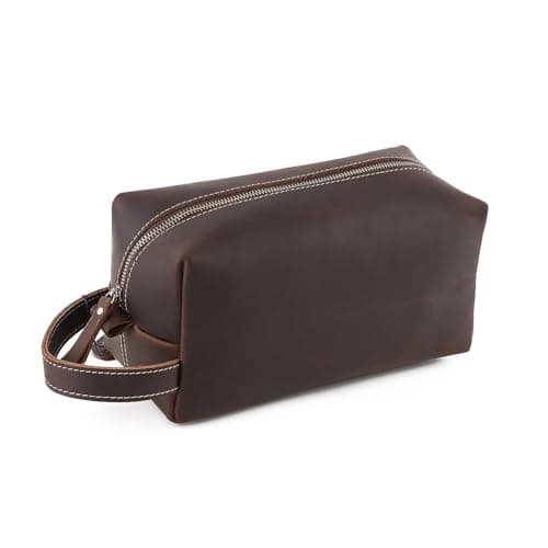 Genuine Crazy Horse Leather Power Bank Pouch -, Cables, Toiletries 4.1 x 5.3 inches, Durable & Stylish Carry Case, 0.55" (coffee)