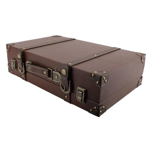 Jenivaint Vintage Leather Suitcase with Lock, European Style Storage Box