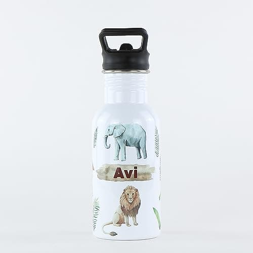 cribstar Personalised Kids Water Bottle - Stainless Steel - BPA Free - Leak Proof - Perfect for School, Sports, Holidays, Travel or anywhere. (Safari 2) — view 2