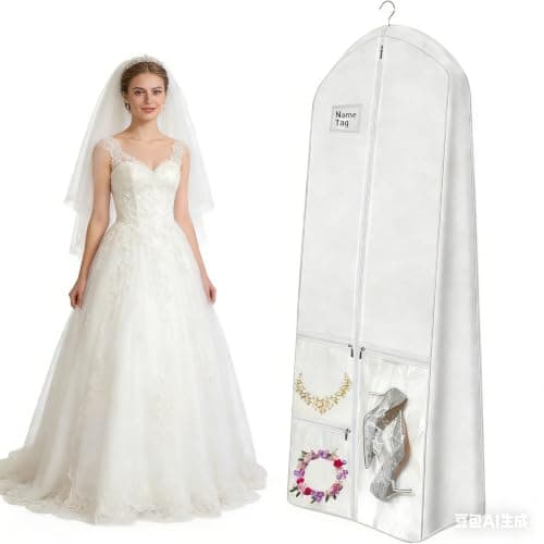 Wedding Dress Bag Covers,Extra Long Dress Garment Bag,Dustproof and Moisture-Resistant, Lightweight and Portable,Foldable Garment Bag for Wedding Gown,Evening Dress,Prom Dress,Travel Storage 72‘’