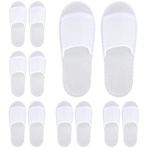 kuou Disposable Spa Slippers,6 Pairs Hotel Guest Slippers White Open Toes