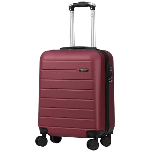 Rocklands® Lightweight 4 Wheel Hard Shell Luggage Suitcase Rynair Cabin Travel Bag 55x40x20cm - ABS822 (Maroon)