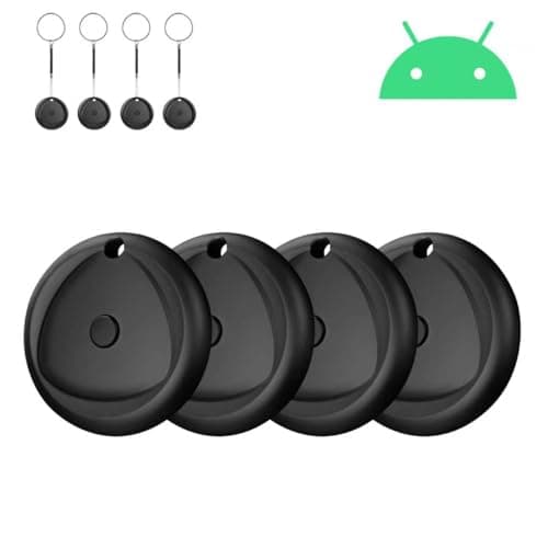 Android Tarcker Tags Work with Find Hub App, Keys Finder Smart Tag with 80dB Alarm Volume, Replaceable Battery, IP67 Waterproof Item Locator for Luggage, Backpack, Wallet etc, 4-Pack