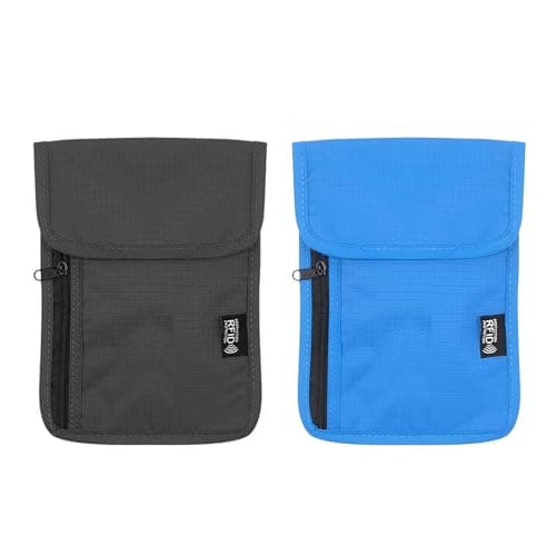 DOETYD 2PCS Neck Pouches Neck Wallet for Women and Men, Secure Neck Wallet and Passport Holder RFID Blocking, Chest Bag for Travel Waterproof Hidden Anti-theft(Blue+Black)