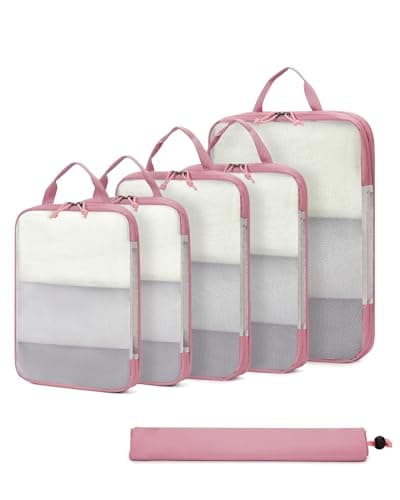 ECOHUB Travel Compression Packing Cubes, Recycled 6 Set Packing Cubes for Backpack Suitcases, Tear Resistant Mesh Travel Cubes with Shoes Bag, Washable Packing Organiser Expandable, Patent Pending