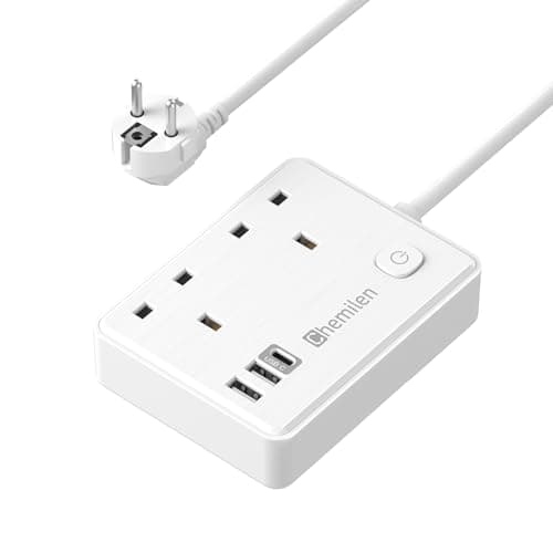UK to European Plug Adapter 2 UK Outlets & 3 USB Ports