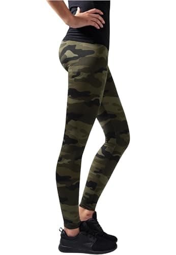 Urban Classics Women's Camouflage Leggings, Comfortable Sport Pants, Stretchy Workout Trousers with Green Military Print, Regular Skinny Fit, Size: Large Wood camo, M — view 2