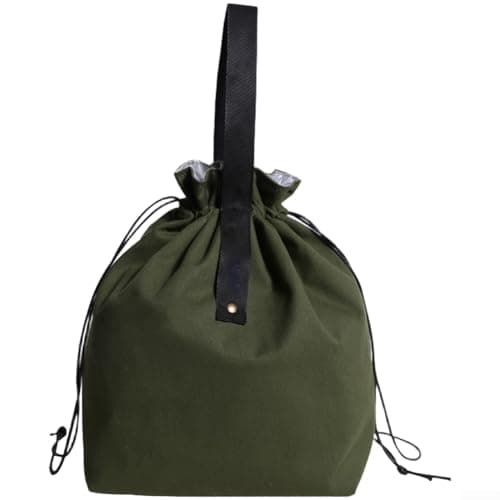 Crabop Cooler Bag Insulated Food Safe Lunch Tote with Drawstring Top for Travel Camping Beach Army Green 21x30cm(Green)
