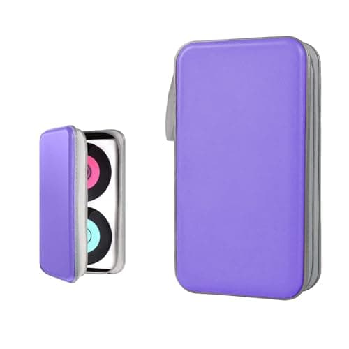 Sylvil Car CD DVD Case, 96 Capacity Hard Plastic CD Holder, Portable Zipper DVD Disc Organizer Storage Wallet with Closure and Handy Strap, Car Accessories for Home Office Travel (Light Purple)