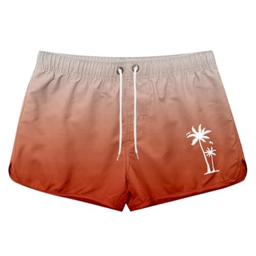 Men's Gradient Print Sporty Beach Shorts Polyester Stretch Waist Casual Travel Summer Fashion Pants (Orange-e, S)