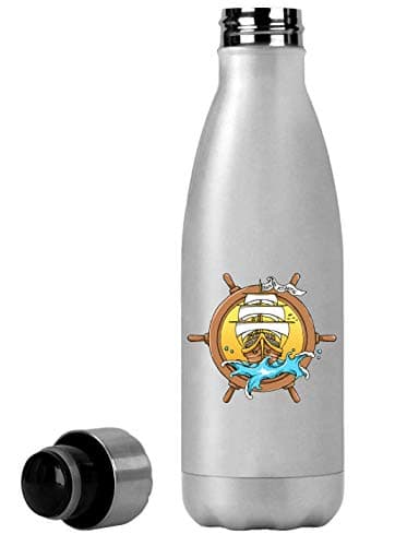 Sail Ship Sail to Atlantic Ship Wheel Art Thermal Travel Flask 350ml
