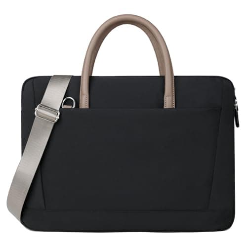 FUNSEED 15.6 Inch Laptop Bag for Women Men Polyester Lightweight Solid Work Computer Laptop Messenger Briefcase Bag for Travel Office, Black, Large