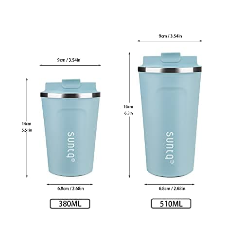 SUNTQ Reusable Coffee Cups Travel - Coffee Travel Mug with Leakproof Lid - Thermal Mug Insulated Cup - Stainless Steel Coffee Travel Cup - for Hot and Cold Drinks, 13oz/380ml, Sky Blue — view 2