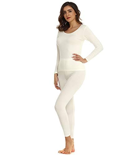 Mcilia Women's Ultrathin Modal Round Neck Thermal Underwear Set Off-White — view 3