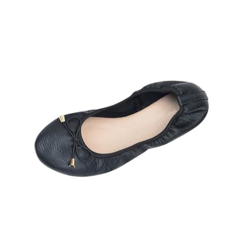 Ladies' Foldable Ballet Flats Portable Roll-Up Flats for Women Lightweight Slip-On Wedding & Party Shoes Comfortable Round Toe Design Compact Travel Footwear UK Black