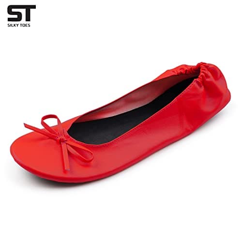 Women's Foldable Portable Travel Ballet Flat Roll Up Slipper Shoes (Small, Red) — view 3