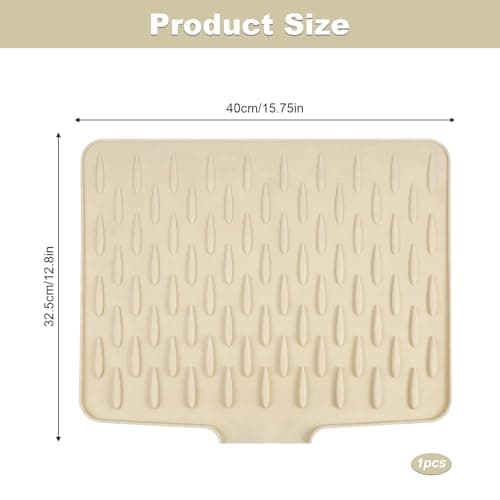 Wihozte Silicone Draining Mat, Non-Slip Silicone Dish Drying Mat No-Spill Dish Drainer Mat, Fast-Tableware Fruit Vegetable Draining Board Mat Folding Draining Board Mat (1, Beige) — view 2
