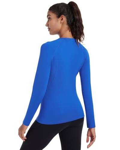 Runhit Thermal Tops Womens Long Sleeve Fleece Lined Compression Shirt Soft Warm Base Layer Moisture Wicking Sports Underwear for Ski, Running Gym Workout Royal Blue M — view 2