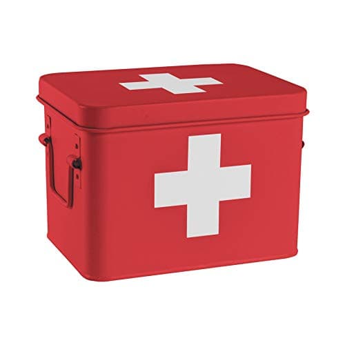 Harbour Housewares Vintage Metal First Aid Box - 23cm - Red - Compact Medical Storage Tin with Removable Tray & Handles - Steel Emergency Medicine Storage Plasters, Pills & Essentials