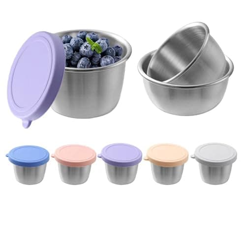 PandaEar 6 Pack 2.4 oz Stainless Steel Salad Dressing Containers with Lids, Sauce Condiment Containers with Leakproof Lids, Reusable Small Cups for Salad Dressing, Lunch Box, Travel & Meal Prep — view 2