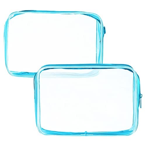 2 PCS Clear Travel Toiletry Bag, Blue Waterproof Toiletries Carry Pouch Clear PVC Makeup Bag Wash Bag Zipped Cosmetic Makeup Organizer Case Travel Luggage Pouch for Men Women and Kids(Medium,Large)