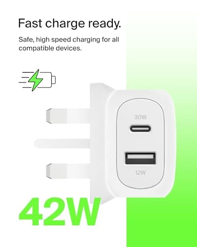 Belkin BoostCharge 42W Dual Port Wall Charger with USB-C and USB-A — view 2