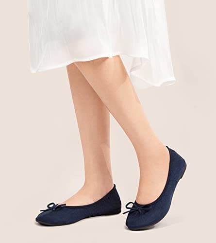 Greatonu Women's Ballet Pumps Comfort Foldable Portable Travel Slip on Slipper Bow Tie Flats Shoes Navy 5 UK — view 2
