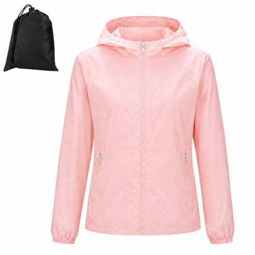 Innfttwo Lightweight Rain Jackets Womens ladies Waterproof Jackets with Hood Packable Raincoat Women for Running Cycling Hiking (UK, Alpha, S, Regular, Regular, Pink)