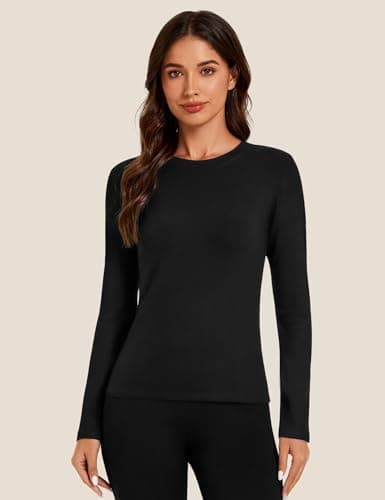 Harlamvar Womens Fleece Lined Soft Underwear Top Round Neck Warm Undershirt — view 4