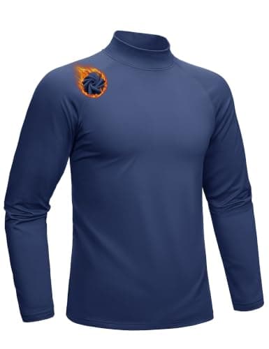 MAGCOMSEN Mens Long Sleeve Thermal Shirts High Neck Base Layer Navy, M