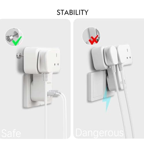 CRaghue Multi Plug Adapter, 8 in 1 Plug Extension Socket 4 Way with 4 USB, Plug Adapter UK, Wall Socket Plug Extender for School Home, Kitchen, Office, White — view 3