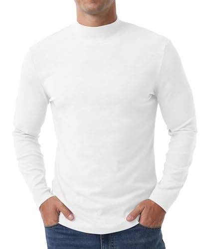 Hisir Men's Thermal Top, Mock Neck Cotton Base Layer Layer, White, L