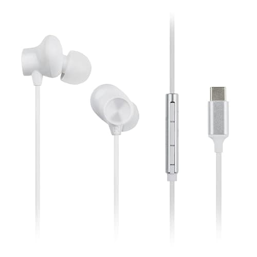 Panasonic RP-TCM225DEW USB-C Earphones, In-Ear Earbuds, Wired Headphones with Built-in Mic & Remote, Powerful Bass, Customisable Fit, 1.2m Cable, White