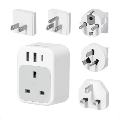 TESSAN UK to European US Plug, Universal Travel Adapter with 3 USB