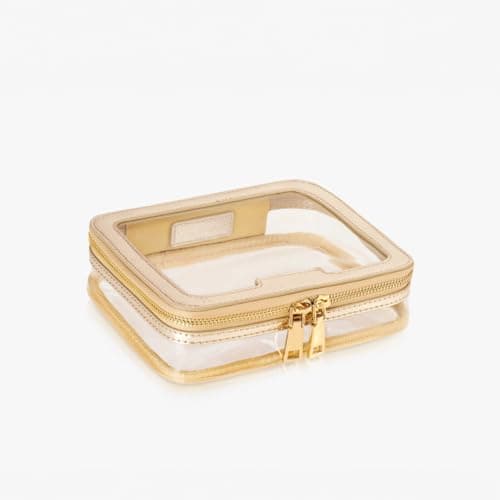 Vegan Leather Gold Toiletry Organizer - Clear PVC Zippered Cosmetic Bag for Travel & Bathroom - Men & Women — view 5