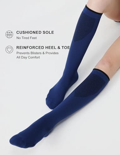 FITRELL 3 Pairs Compression Socks for Women and Men 20-30 mmHg Travel Flight Socks Medical Knee High Socks for Sport, Flying, Carers, Nurse, Pregnant Women, Varicose Veins, Black+Grey+Navy, S/M — view 5
