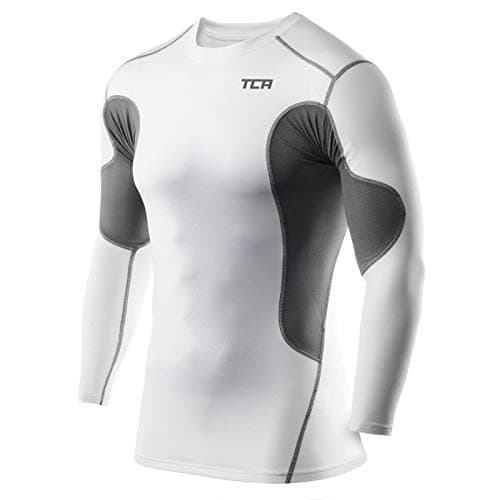 TCA Men's SuperThermal Compression Base Layer Top Long Sleeve Thermal Under Shirt - White/Space Grey, M