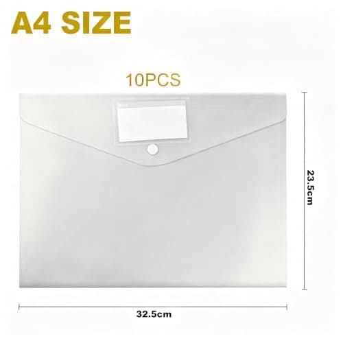 10 Pack A4 Wallet Files Clear Waterproof Files Folder with Labels and Snap Plastic Wallets File Bag Suitable for Home Office School and Travel Supplies (10) — view 2