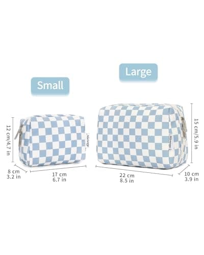 Large Makeup Bag Zipper Pouch Travel Cosmetic Organizer for Women (Sky Blue Checkerboard,Large) — view 4