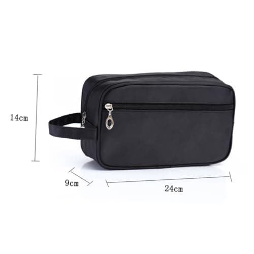 Mikinona Double-Layer Toiletry Bag for Travel Black Polyester Organizer with Outside Pocket Portable Shaving Kit and Cosmetic Storage Case for Men — view 2