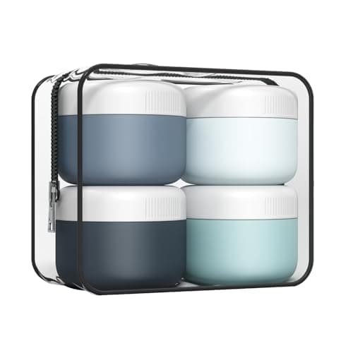 Aurdox Travel Pots, Containers for Toiletries, Silicone Cream Jars with Spatulas Tool and Clear Bag, TSA Approved Mini Travel Size Containers, Leak-proof Essentials for Cosmetic 40ml /(4 Pack)