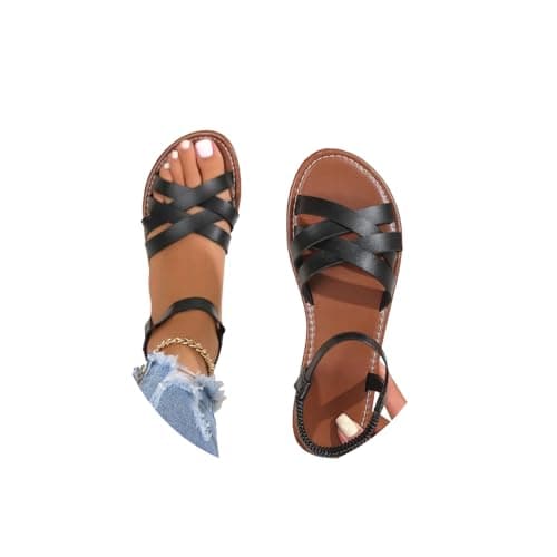 Ladies Sandals Womens Flat Sandals Cross Strappy Open Toe Sandal Elastic Strap Hiking Sandal Casual Travel Breathable Flip Flop Womens Wide Fit Slippers Ladies Summer Beach Shoes