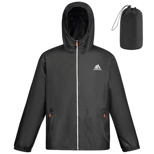 flintronic Men's Lightweight Waterproof Outdoor Jackets, Breathable Packaway Hooded Raincoat, with Reflective Strips, for Golf Fishing Cycling Travel