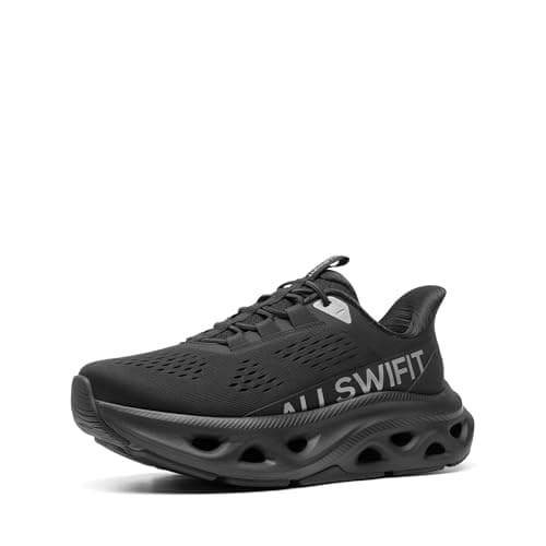 ALLSWIFIT Women's Slip On Cushioning Walking Run Shoes,All Black,5.5